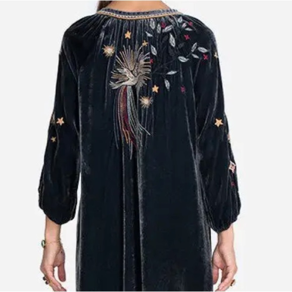 Johnny Was embroidered Selah Celestial Velvet Puff Sleeve Raglan Dress NWT RARE - Picture 15 of 16